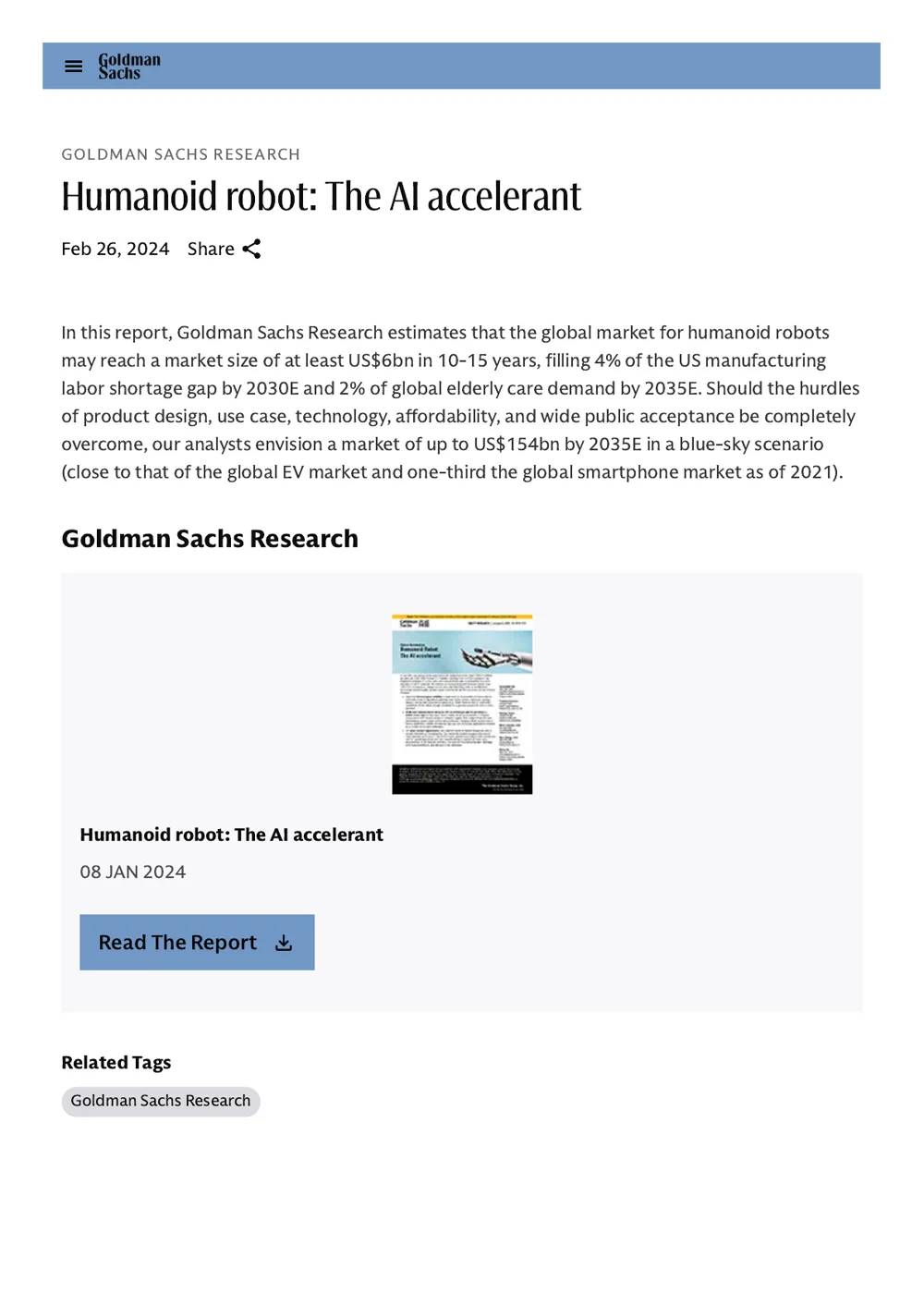 Humanoid Robot: The AI Accelerant report cover